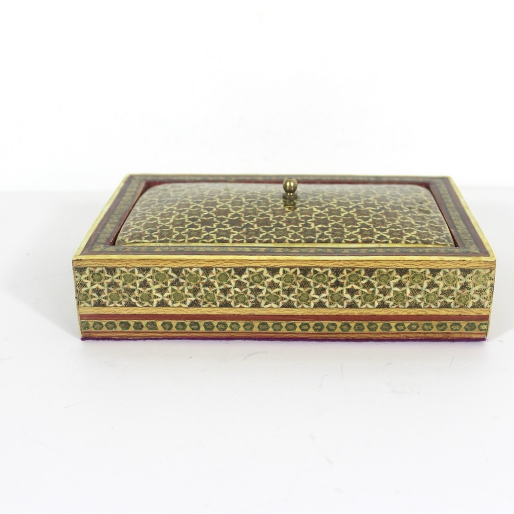 Antique Persian Khatam Micro Marquetry Inlaid Box with Bone Wood and Brass Inlay